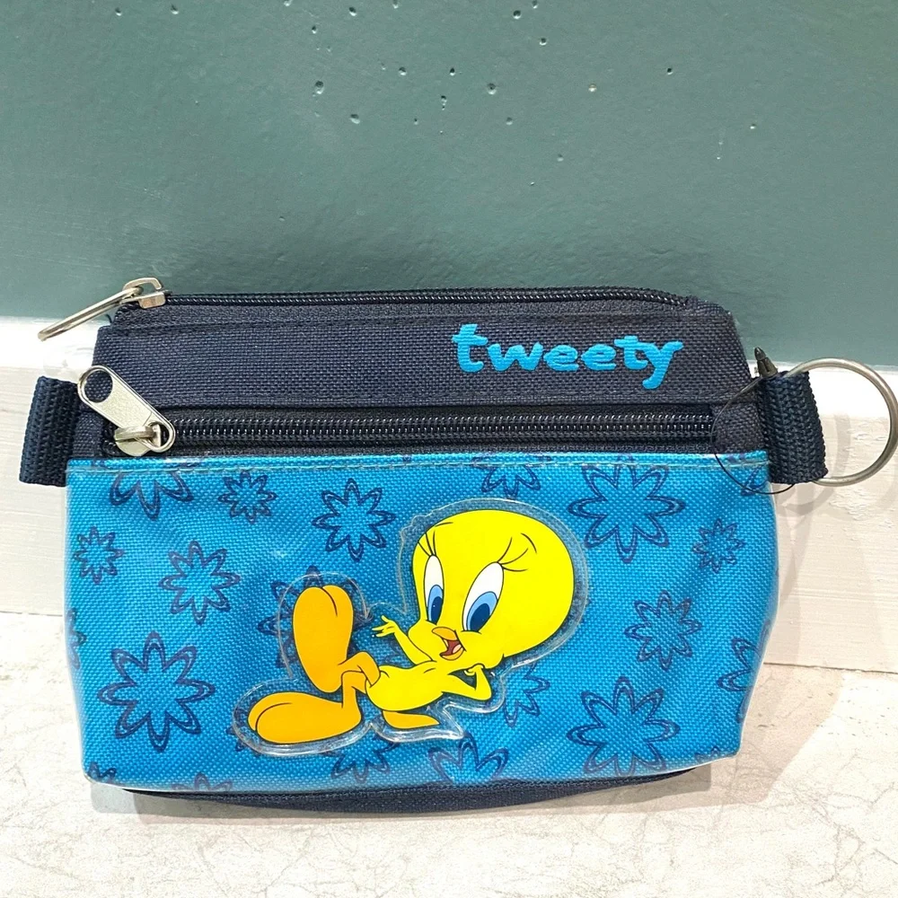LOONEY TONES pouch TWEETY BIRD wallet wristlet key chain purse bag navy travel